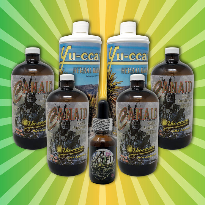 高级健康包 包含 4 X Canaid 909mL (32oz) + 2 X Yu-ccan 草药补充剂 1000mL (34oz) + 1 瓶子 10mL (0.3oz) B-FIT